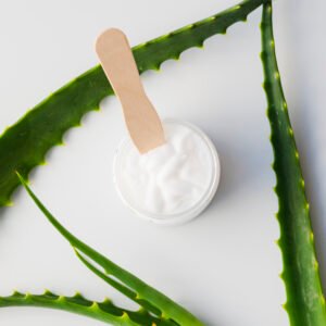 aloe vera leaves with beauty cream bottle